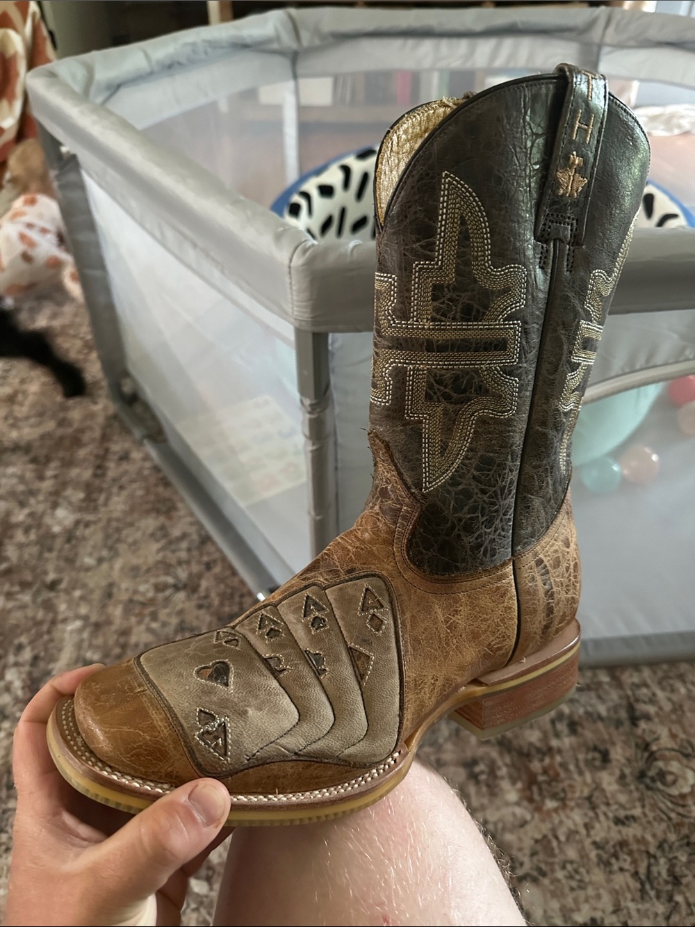 Tin Haul Brown and Dark Brown Western Cowboy Boots